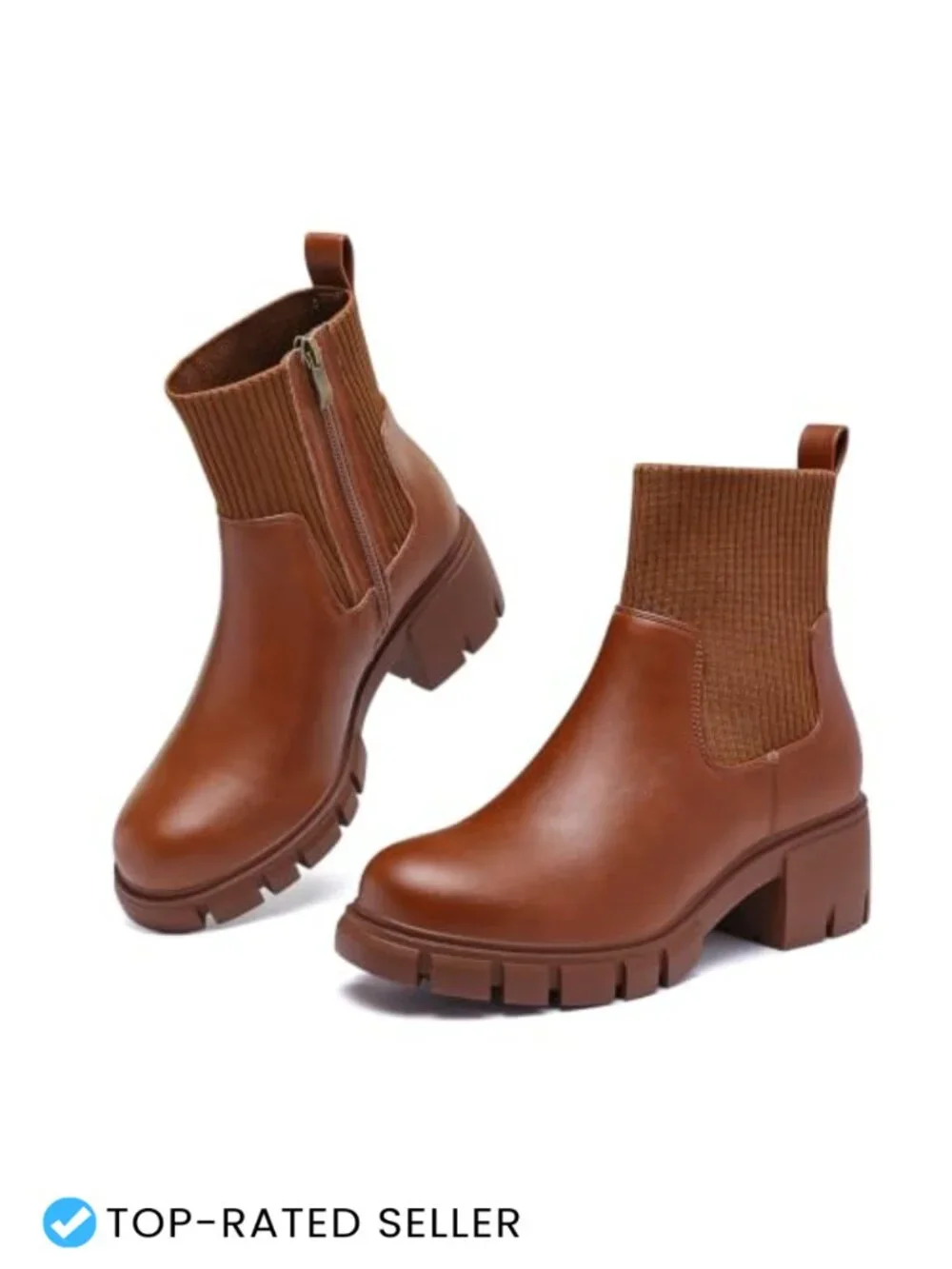 Women's Chelsea Boots Platform Ankle Booties Side Zipper Chunky Lug Sole Round